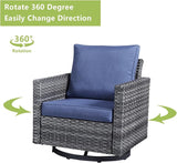 Wicker Outdoor Patio Furniture Set - 6 Piece Patio Conversation Set with 2 Swivel Rocker Chairs, 2 Rattan Ottoman - Photo 6