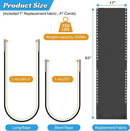 Zero Gravity Chair Replacement Fabric with Bungee Cord Kit, 17 Inch Wide Repair Cloth with Replacement Cord for Anti Gravity Chairs Outdoor Recliner Patio Lounge Chair Lawn Beach Sling Chair, Black