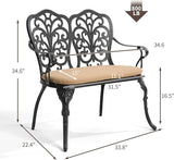HOMEFUN Outdoor Bench with Cushion - Patio Garden Benches Metal Loveseat Butterfly Cast-Aluminum Outside Furniture for - Photo 2