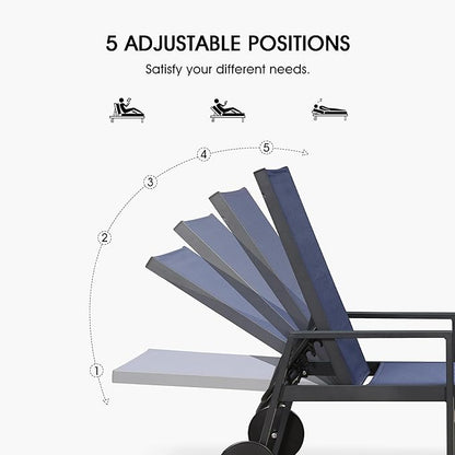 PURPLE LEAF Patio Chaise Lounge 4 Pieces Aluminum Recliner Chair with Wheels and Armrests Lounger for Pool Lawn Navy Blue Outdoor Lounge Chair