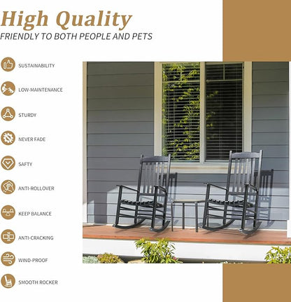 Traditional Style Wood Rocking Chair for Outdoor Living Spaces, Smooth Rocking Motion with Sturdy Wood Base, Patio Chair for Porch Deck Garden, Load 385 LBS, 24.4"W x 33.9"D x 46.1"H, Black