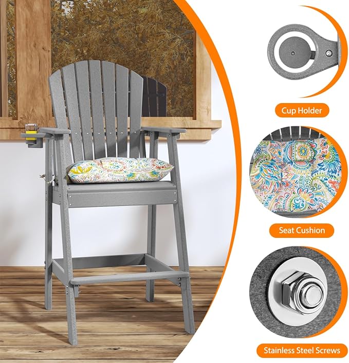 Sundale Outdoor Tall Adirondack Chairs Set of 2, 30 Inch Seat Height Patio Adirondack Bar Stools - Photo 4
