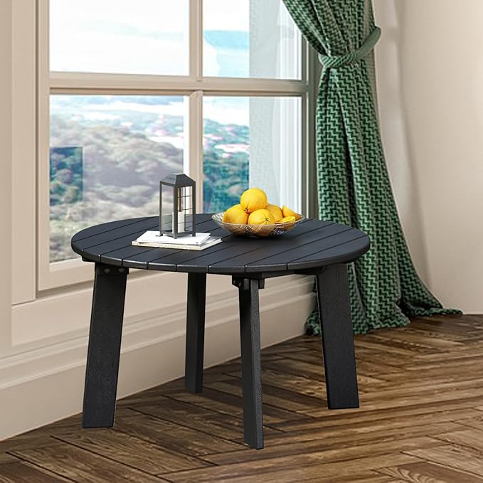 Outdoor Round Coffee Table, Adirondack Patio Coffee Table, Outdoor Large Side Table for Balcony Lawn (Black)