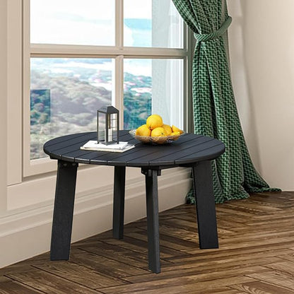 Outdoor Round Coffee Table, Adirondack Patio Coffee Table, Outdoor Large Side Table for Balcony Lawn (Black)