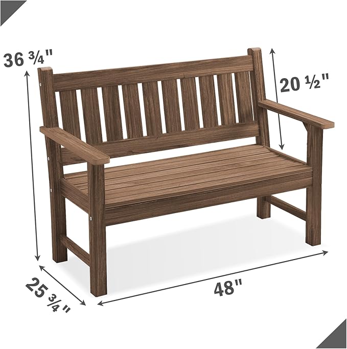 Outdoor Bench, 2-Person Garden Bench, Poly Lumber Patio Bench for Outdoors, Porch, and Park (Brown)