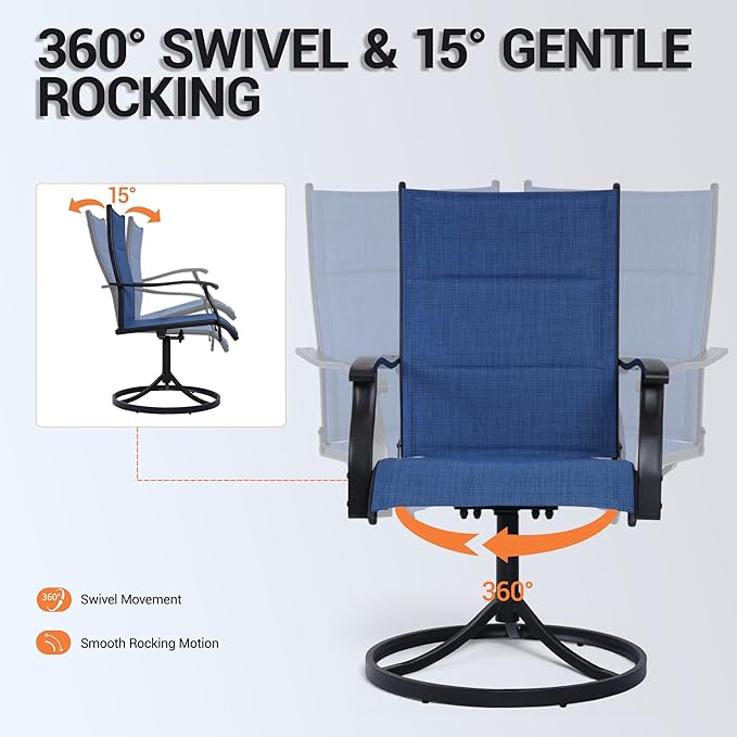 Outdoor Swivel Rocking Chairs Set of 2, High-Back Patio Dining Chairs, All-Weather Rotating Lounge Chairs for Garden - Photo 7