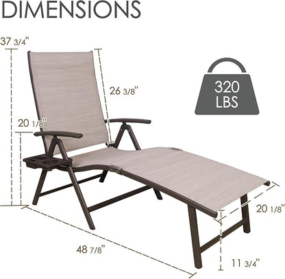 Kozyard Aluminum Outdoor Chaise Lounge Chair, Adjustable Reclining Patio Lounge with Drink Holder, Weather-Resistant Pool, Deck & Yard Recliner, Assemble-Free(2Pack, Beige)