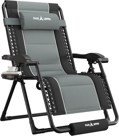 UDPATIO Oversized Zero Gravity Chair, Outdoor Full Padded Recliner, Patio Folding Adjustable Reclining Seat with Cup Holder, Footrest & Headrest for Camping Indoor, 500LBS Support,Black/Gray,33in