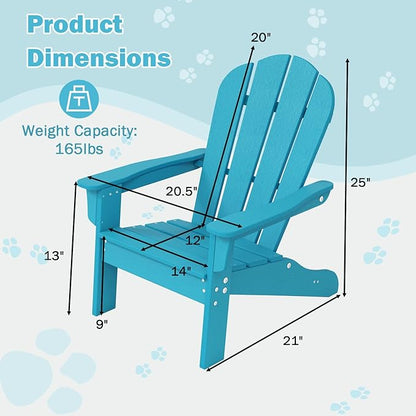 Costzon Kids Adirondack Chair, All-Weather HDPE Patio With High Backrest, Armrests, Fire Pit for Ages 3-8, Indoor Outdoor Lounge for Garden, Lawn, Yard (1,Turquoise)