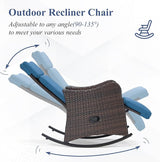 HOMREST Outdoor Recliners for Patio Set of 2, Wicker Rocking Chairs with Extended Footrest & Removable Cushion - Photo 4