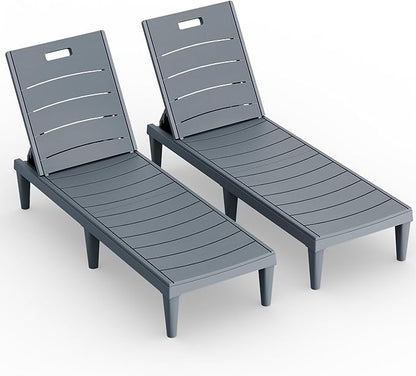 Greesum Outdoor Chaise Lounge Chair Set of 2, Waterproof 5-Position Adjustable PP Sun Loungers for Patio, Poolside, and Beach Sunbathing, Gray