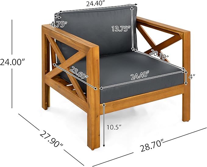 Merax Outdoor 4-Piece Acacia Wood Conversation Set - Patio 3-Seat Loveseat Sofa w/Coushion - Photo 5
