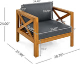 Merax Outdoor 4-Piece Acacia Wood Conversation Set - Patio 3-Seat Loveseat Sofa w/Coushion - Photo 5