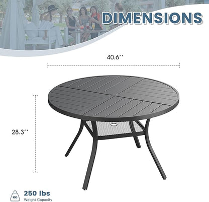 DIFY 40.6" Round Outdoor Patio Dining Table for 4, Metal Patio Table with 1.57" Adjustable Umbrella Hole, All-Weather Outdoor Furniture Table for Garden Backyard Deck, Black