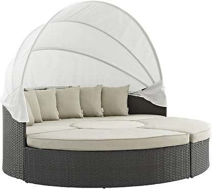 Modway Sojourn Outdoor Patio Sunbrella Sectional Daybed with Canopy in Antique Canvas Beige