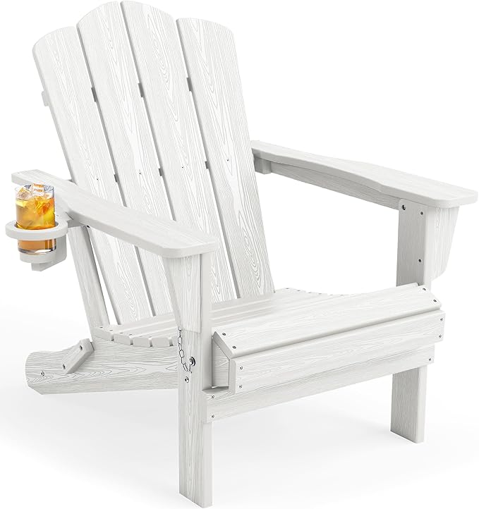 KINGYES Folding Adirondack Chair, HDPE All-Weather Patio Chairs, Wooden Textured Lawn Chair for Poolside, Backyard, Deck - Photo 1