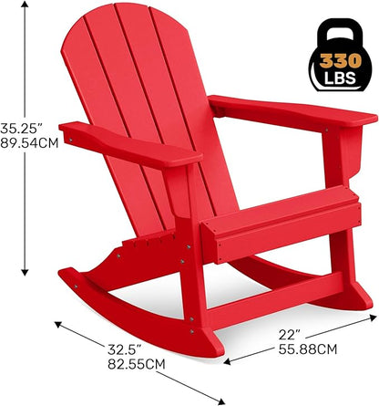 Costaelm Outdoor Adirondack Chair, All Weather Resistant Classic Balcony Chair and Fire Pit Chairs, Adirondack Plastic Outdoor Porch Furniture Rocking Chair High Back HDPE Poly Lumber, Red