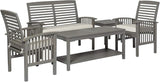 Walker Edison AZGWLSCH5GW Portofino 5 Piece Slat Back Patio Chat Set with UV Resistant Cushions, Grey Wash - Photo 5