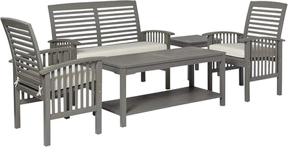 Walker Edison AZGWLSCH5GW Portofino 5 Piece Slat Back Patio Chat Set with UV Resistant Cushions, Grey Wash