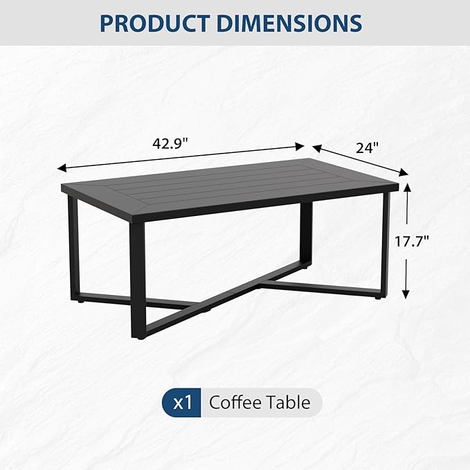 COOS BAY Iron Luxe Outdoor Coffee Table, Modern Weather Resistant Steel Patio End Table for Backyard, Garden, Deck, Porch, Balcony, Black