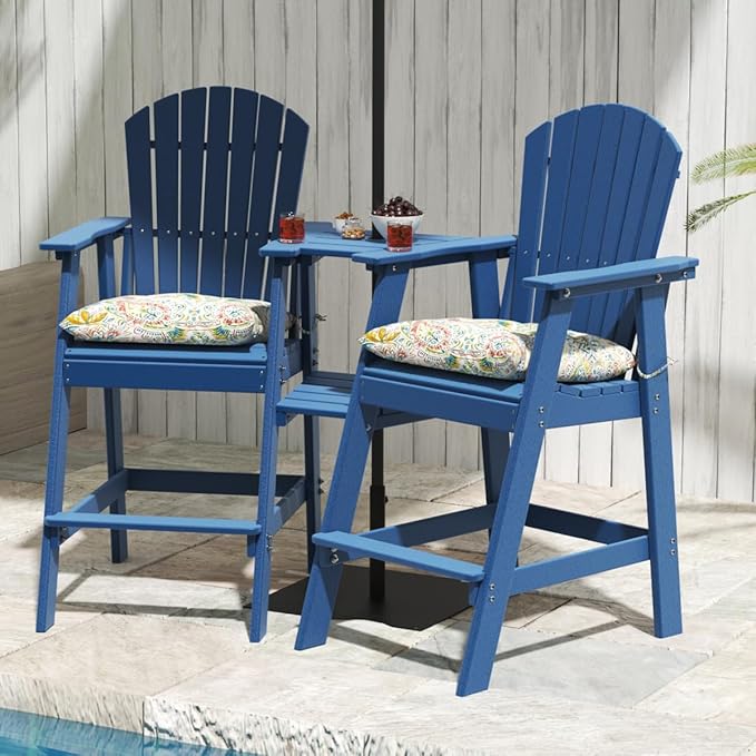 Sundale Outdoor Tall Adirondack Bar Set, Patio Umbrella Table and Bar Chairs Set of 2 - Photo 2