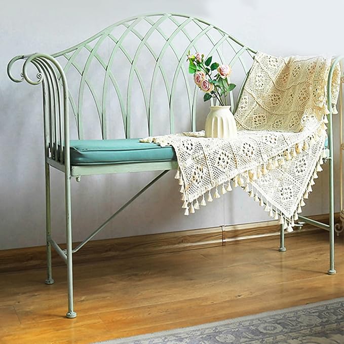 51" Outdoor Patio Bench, Garden Metal Bench with Backrest & Armrests, Durable Iron Art Park Seating for Garden, Yard & Balcony (Green)