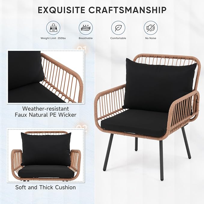 Verano Garden 3 Pieces Patio Bistro Sets, Outdoor Wicker Balcony Furniture Sets - Photo 3