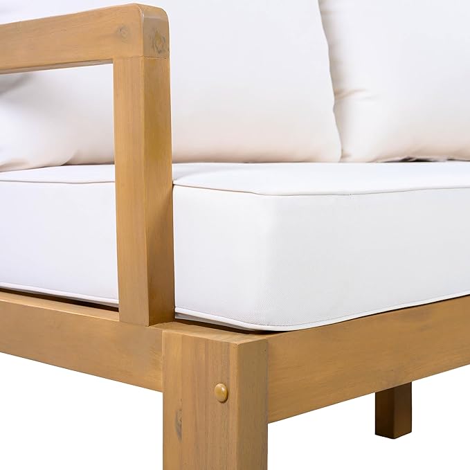 Patio Furniture 3-seat Sofa Acacia Wood Outdoor Furniture Outdoor Couch Deep Seat and Backrest Cover Thick Cushions - Photo 7