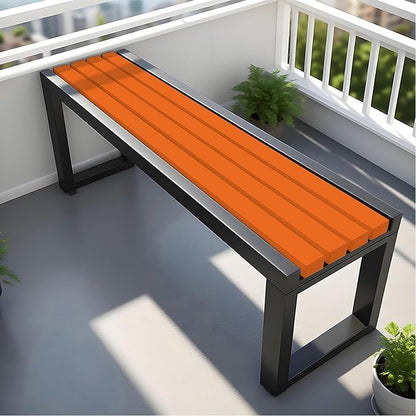 Garden Bench Wood Outdoor Benches All-Weather 2-Person Park Bench Patio Benches with Slatted Seat & Metal Legs, 3.3ft 3.9ft 4.9ft 5.9ft Backless Seat for Porch Lawn Yard(Orange Black,5.9ft)