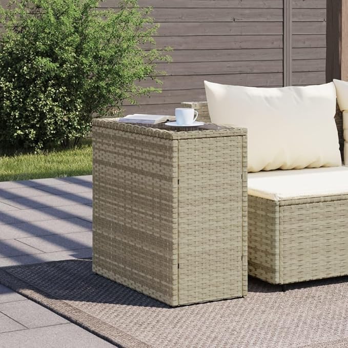 Light Grey and Black Rectangular Garden Side Table with Tempered Glass Top and Adjustable Feet - Photo 3