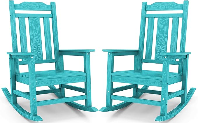 SERWALL Oversized Rocking Chair Set of 2 Outdoor, HDPE Outdoor Rocking Chair Set of 2, Aruba
