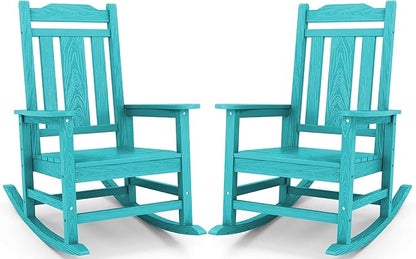 SERWALL Oversized Rocking Chair Set of 2 Outdoor, HDPE Outdoor Rocking Chair Set of 2, Aruba