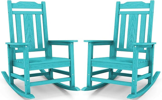 SERWALL Oversized Rocking Chair Set of 2 Outdoor, HDPE Outdoor Rocking Chair Set of 2, Aruba