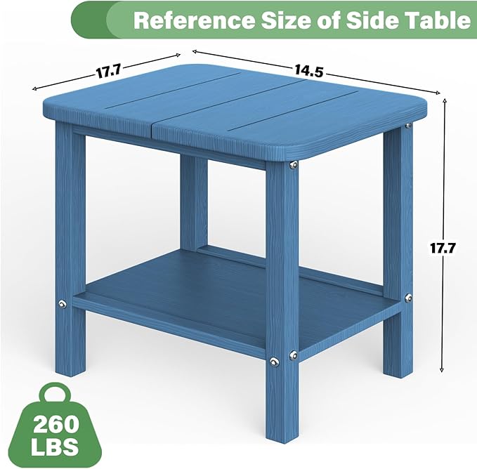 Patio Side Table, Small Rectangular HDPE Adirondack End Table for Outdoor Use in Pool, Garden, Lawn, Backyard,Navy