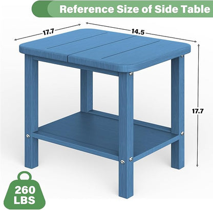 Patio Side Table, Small Rectangular HDPE Adirondack End Table for Outdoor Use in Pool, Garden, Lawn, Backyard,Navy