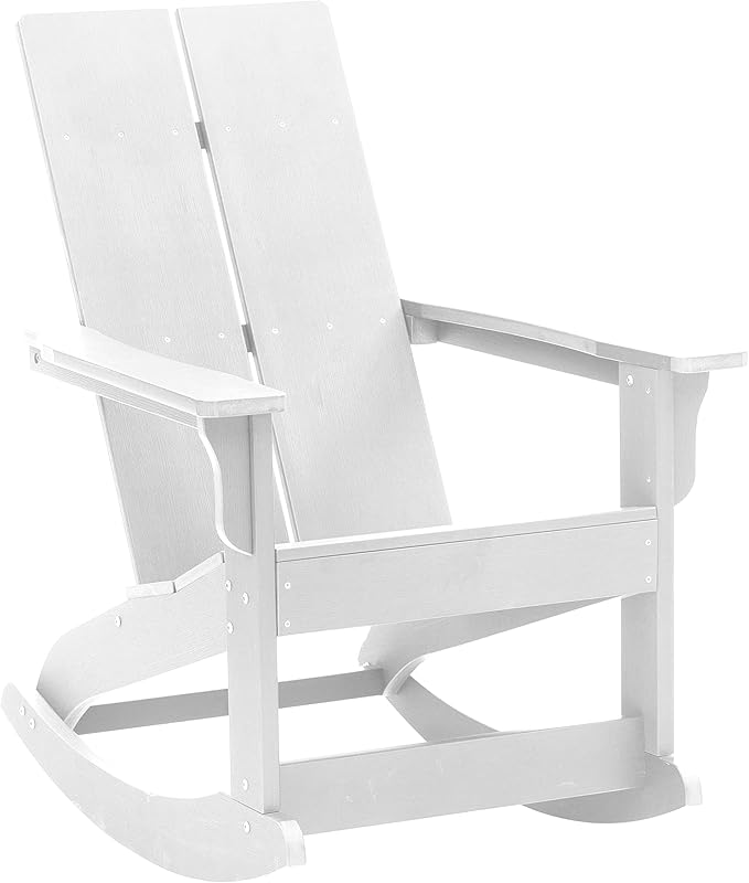 Flash Furniture Set of 4 Finn Modern Commercial Grade Adirondack Rocking Chairs - All-Weather White Poly Resin Wood - Photo 9