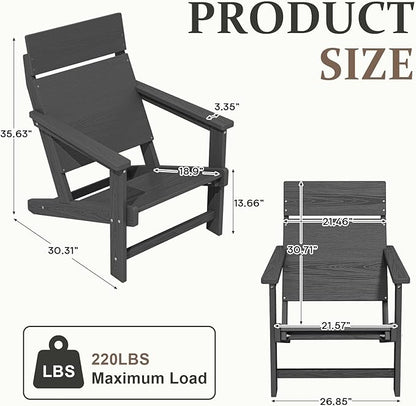 Adirondack Chair, Outdoor Patio Lawn Chairs, Outside HDPE Chairs with One-Piece Backrest for Lawn, Yard & Poolside, Gray