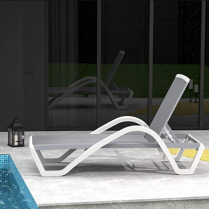 Domi Outdoor Lounge Chair, Aluminum Patio Chaise Lounge with 5 Position Adjustable Backrest and Wheels, All Weather Reclining Chair with Armrest for Patio, Yard, Balcony, Poolside (Grey)