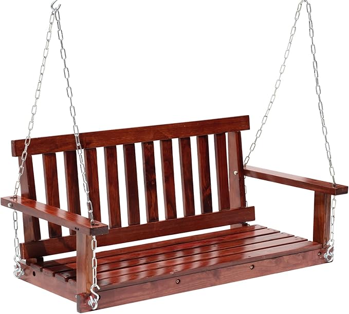 PayLessHere 4FT Wooden Porch Swing Heavy Duty Outdoor Swing Bench for Adults, 800lb Weight Capacity with Hanging Chains & Fixing Screws for Patio, Garden, Backyard, Balcony Furniture(Brown)