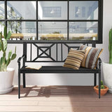 S AFSTAR Outdoor Garden Bench, Metal Porch Bench Seat with Slated Seat & Decorative Backrest - Photo 7