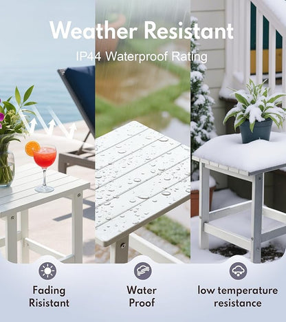 PASAMIC Adirondack Square Outdoor Side Table, HDPE Small Outdoor Table, Patio End Table for Patio, Pool, Backyard, Weather-Resistant (White)