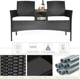 Outdoor Loveseat, 2 Seats Chair with Table, Cushions, Tempered Glass Tabletop, Wicker Patio Conversation Furniture Set - Photo 5