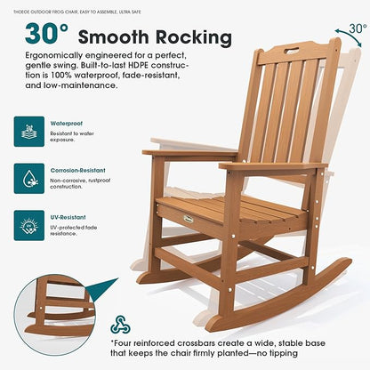 Oversized Rocking Chair Set of 2, Outdoor Rocking Chair for Adults, All Weather Resistant Porch Rocker for Lawn Garden, Wood