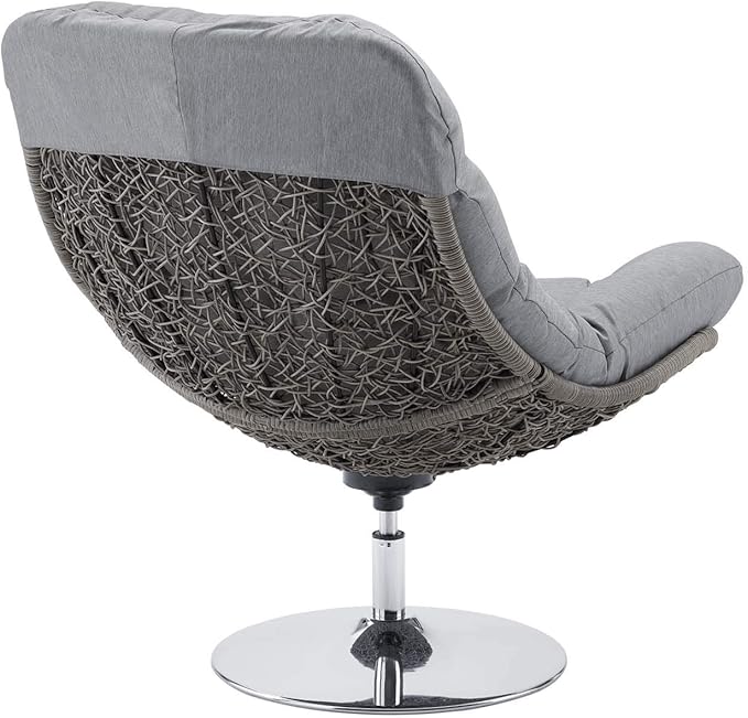 Modway Brighton Outdoor Patio Wicker Rattan Swivel Lounge Chair in Light Gray Gray