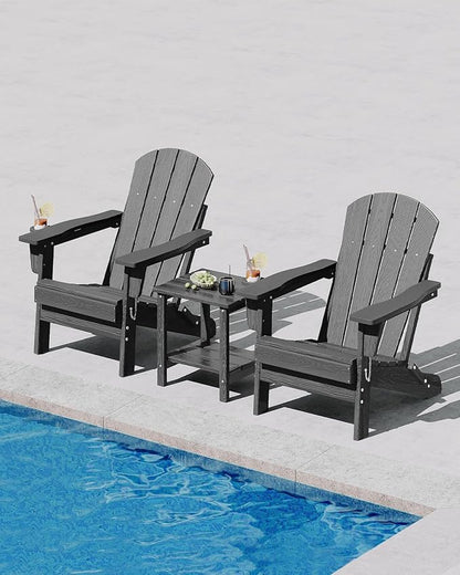 Folding Adirondack Chair, All-Weather HDPE Outdoor Chair, Wooden Textured with Cup Holder for patios, Decks, Gardens, fire pits, Grey