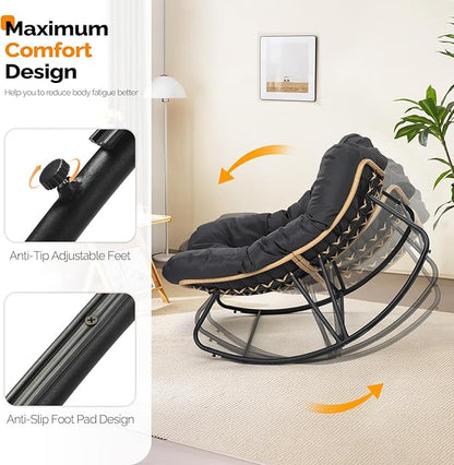 VINGLI Papason Rocking Chair Outdoor, Patio Rocking Chair with Cushion, Comfortable Lounge Chair Weatherproof for Garden, Yard, Outdoor/Indoor, Grey