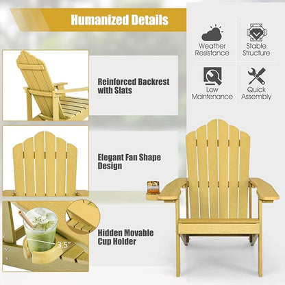 Giantex Outdoor Adirondack Chair - Oversized Patio Chairs w/Hidden Cup Holder, Realistic Wood Grain, 380 LBS Weight Capacity, Weather Resistant Firepit Chairs for Backyard, Garden (4, Yellow)