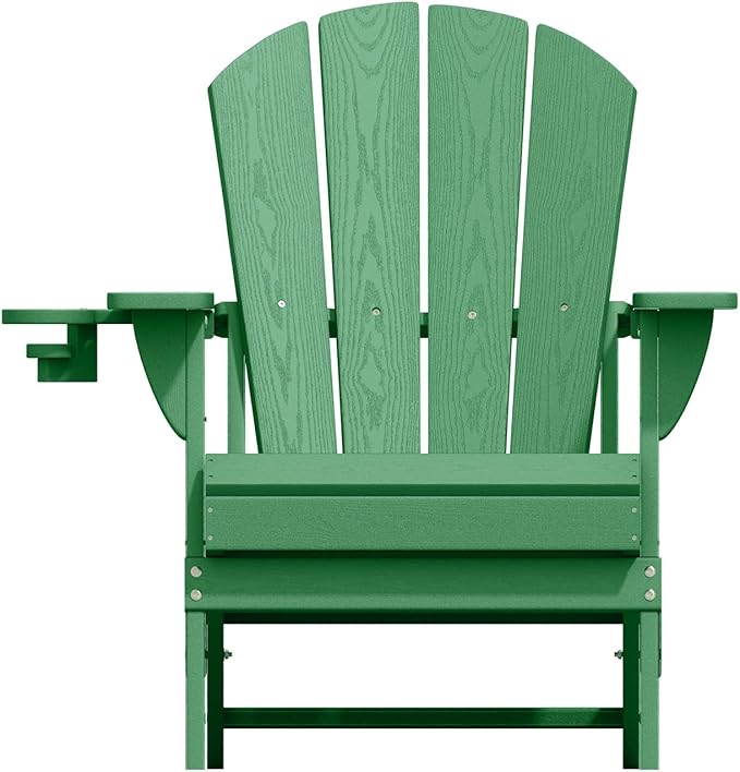 Folding Adirondack Chairs with Cup Holders, Set of 4 HDPE Plastic Outdoor Chairs, Weather Resistant, Real Wood Look - Photo 9