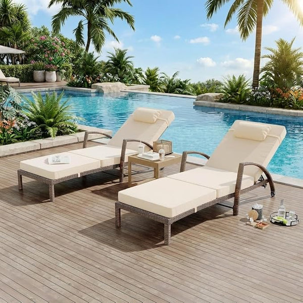 GarveeLife Outdoor Wicker Chaise Lounge Chair with Cushion, Metal Frame Patio Reclining Lounge Bed - Photo 1