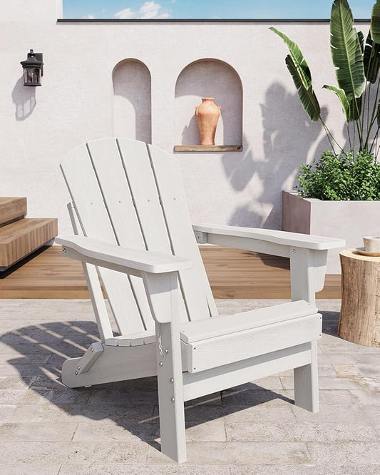 GAOMON Foldable Adirondack Chair (1 Pack), HDPE All-Weather Outdoor Patio Chair, Oversized Lawn Chair for Garden Backyard Poolside, 380 Lbs Capacity, White